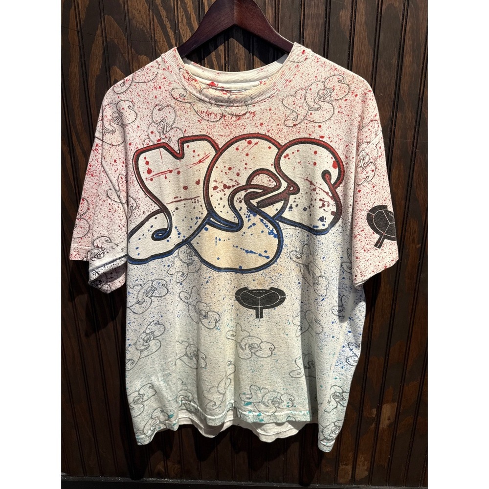 Vintage 1991 Yes Band Union Tour All Over Print T Shirt Mens White Brockum 90s